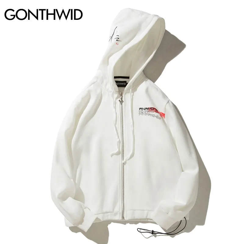 Gonthwid смешно печатных флис Full Zip Up Hoodie Куртки мужские 2017 Зима хип-хоп Повседневное