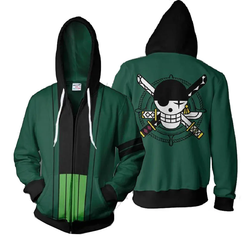 One Piece Японское аниме, цельные толстовки, Roronoa Zoro, косплей на Хэллоуин, пираты, костюмы, 3D Толстовки, Толстовки на молнии, уличная Толстовка - Цвет: One Piece