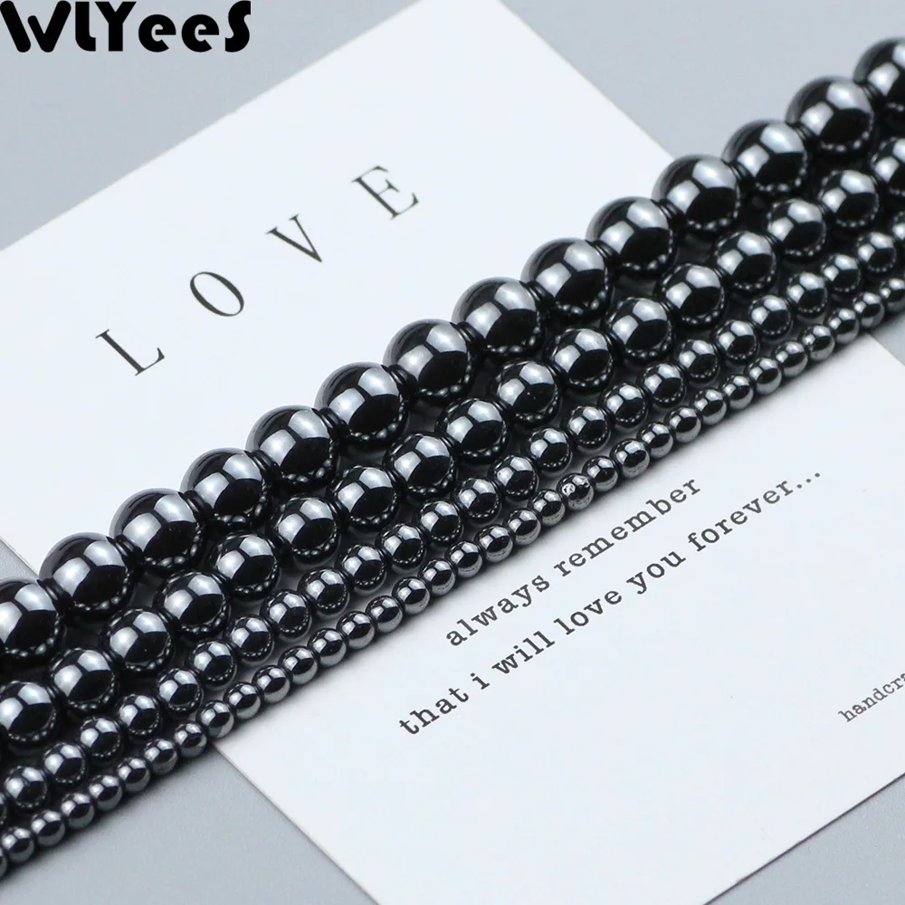 

WLYeeS Round Hematite Beads 3 4 6 8 10 12mm Ball Natural Stone Loose Spacer Bead for Women DIY Jewelry Bracelet Making wholesale