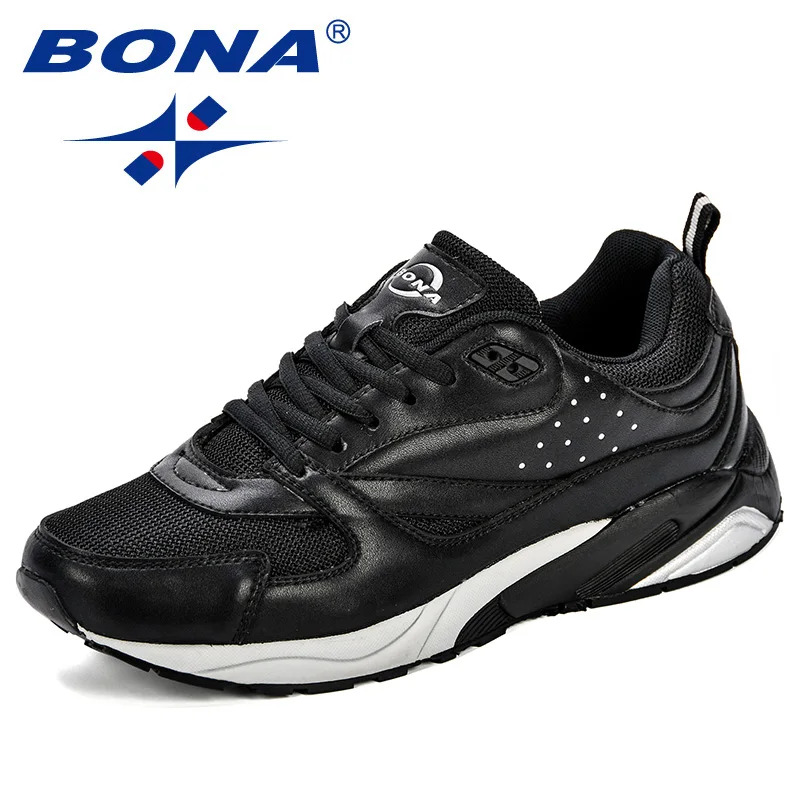 Black silver gray BONA/сезон осень-зима; Мужская обувь для бега; спортивная обувь высокого качества; дышащая спортивная обувь с мягкой подошвой для мужчин; Manzapatos De Hombre - Цвет: Black silver gray
