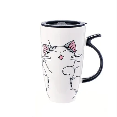 600 мл Симпатичные Cat Стиль Керамические Кружки с Крышкой и Ложкой Мультфильм