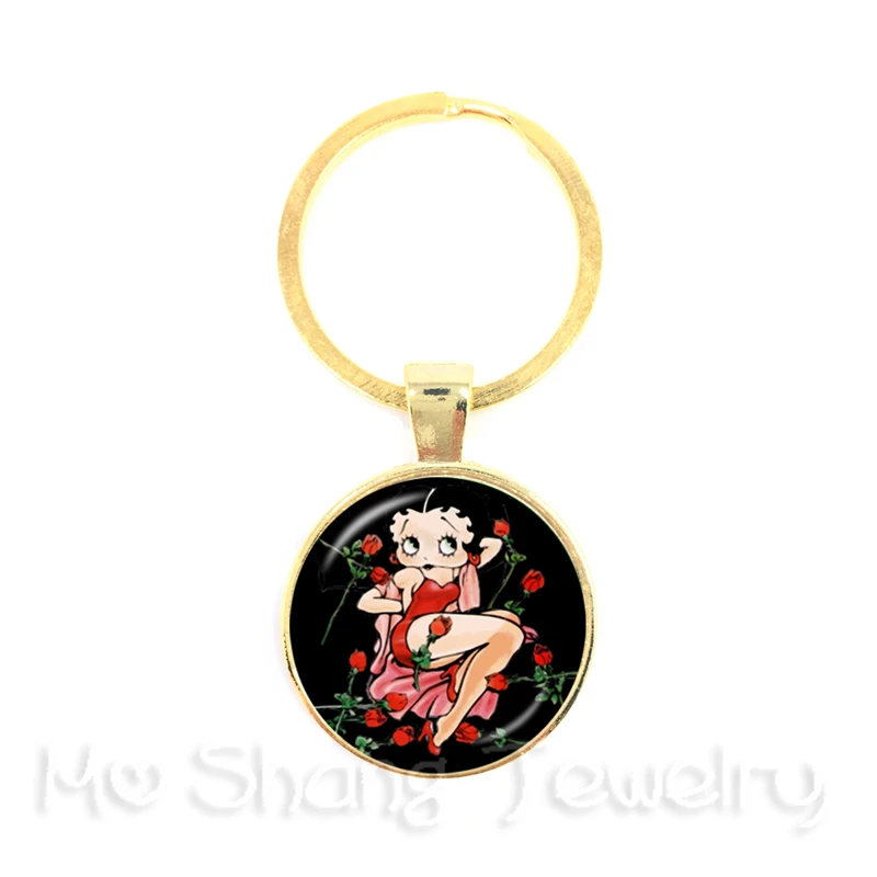 Классическая мода Betty Boop шаблон брелок Шарм стеклянный купол ручной работы ювелирные изделия лучший подарок для друзей