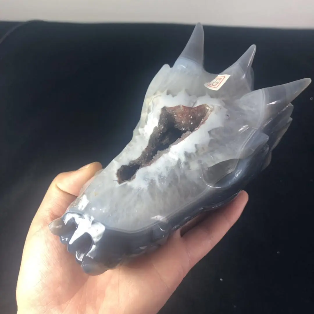 Дешевая цена резной натуральный агат geode dragon head украшение для дома для заживления 0,84 кг DD