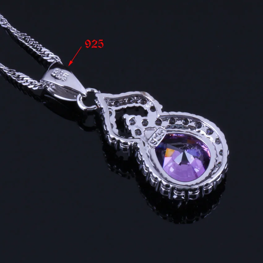 Изысканная груша фиолетового кубического циркония Белый CZ Посеребренные