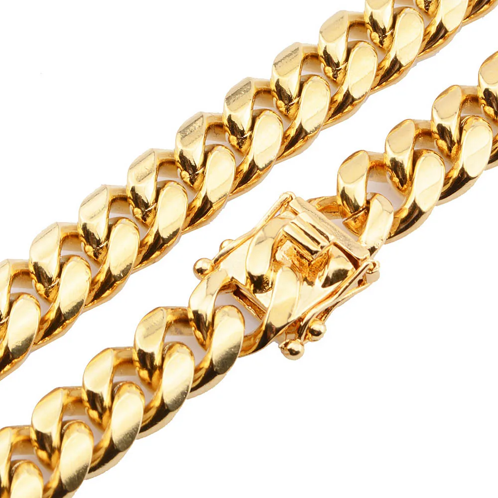 8mm/10mm/12mm/14mm 316L Stainless Steel Jewelry High Polished Miami Cuban Link Necklace Men Punk Curb Chain Butterfly Clasp