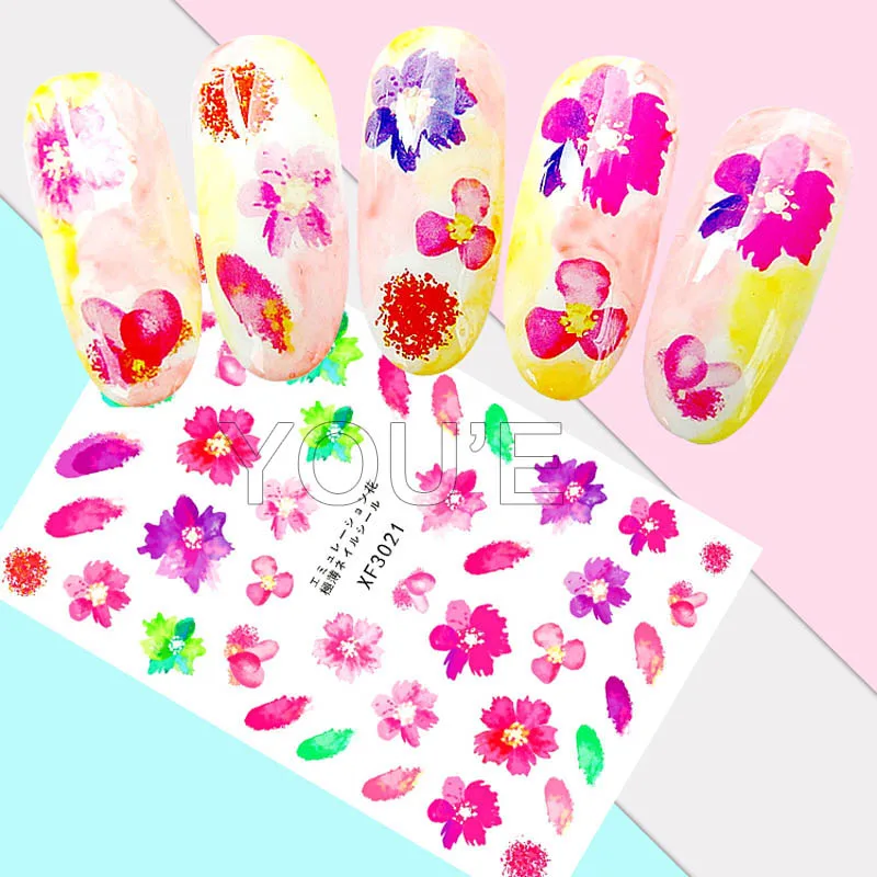 

Flower Feather Nail Art Stickers Decoration Back Glue Adhesive DIY Decals 3D Nails Sticker Manicure Design Accessoires Tips