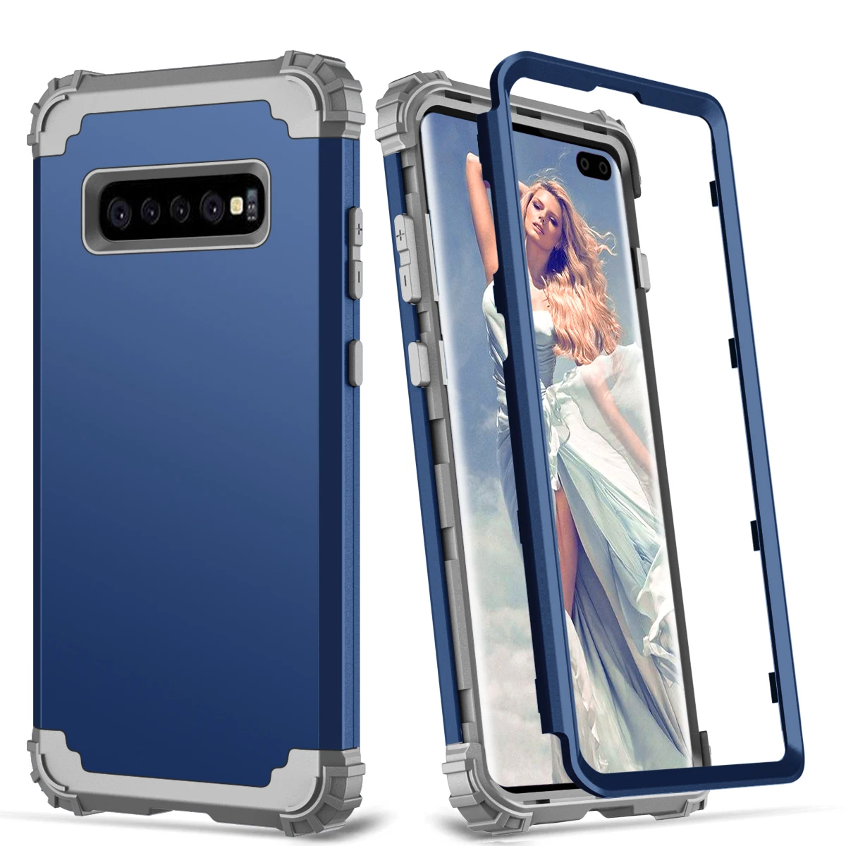 Navy Blue and Grey Для samsung Galaxy S10 S9 S8 Plus Note 9 чехол Полный Корпус чехол 3 в 1 Гибридный Жесткий ПК и мягкий силиконовый сверхпрочный бампер - Цвет: Navy Blue and Grey