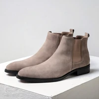 mens cow suede leather british style pointed toe chelsea boots business man winter fashion shoes