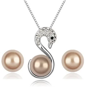 Модные Австрийские кристаллы лебедь жемчужные ожерелья серьги набор ювелирные