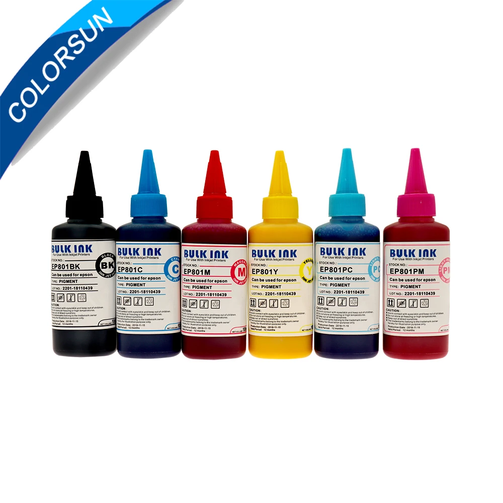 Colorsun 6*100 мл универсальные пигментные чернила для принтера Epson T50 A50 T60 R290 R280 RX610 RX690