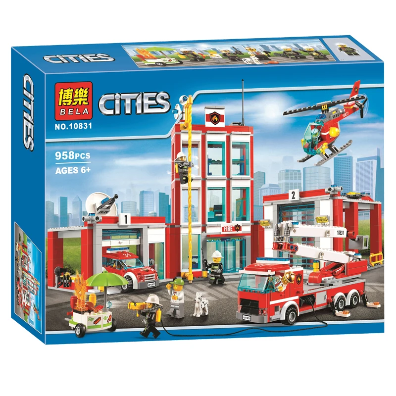 Bela City пожарная станция 958 шт. Совместимость с Legoe 60110 городские строительные блоки