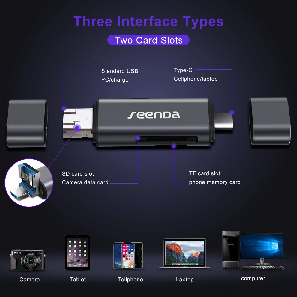 Seenda все в 1 USB 3.0 Тип C Металл card reader высокое Скорость SD Micro Card Reader micro Multi Memory OTG