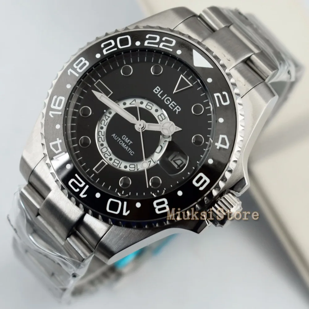 43 мм D'origine черный montre mode pour homme Top marque automatique multifonctions Calendrier mens Lumineux|Мужские