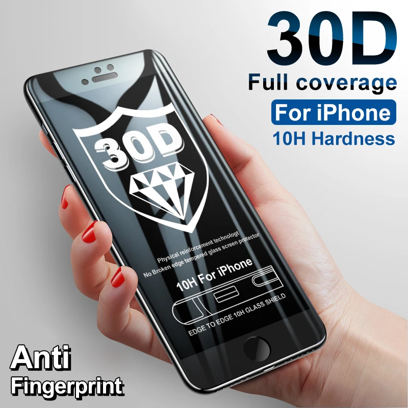 

Защитное стекло 30D для iPhone 6 6s 7 8 plus XR X XS, стекло с полным покрытием для iPhone Xs Max, защита экрана, закаленное стекло