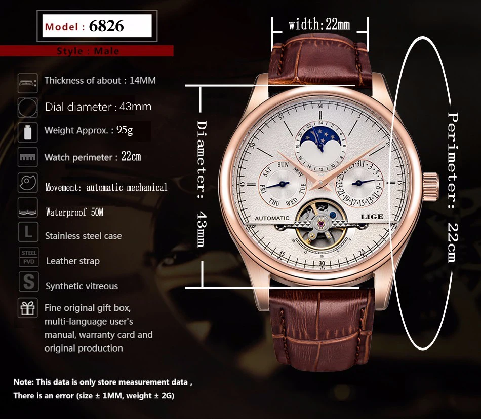 LIGE, Брендовые мужские часы, автоматические механические часы, Tourbillon, спортивные часы, кожаные, повседневные, деловые, наручные часы, золотые, Relojes Hombre