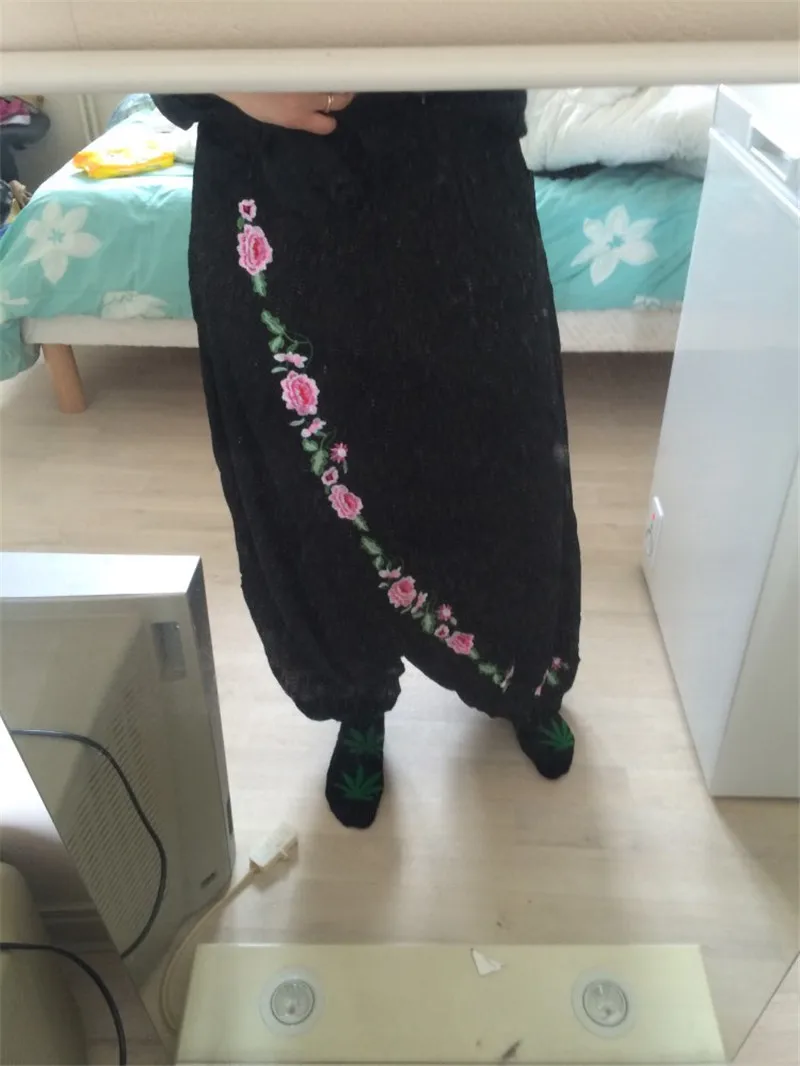 Вышивка платье женские брюки черный белье шаровары Большой размер широкий