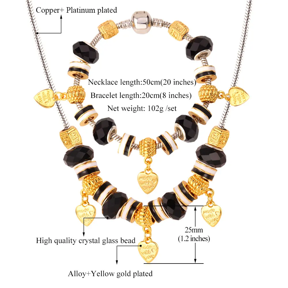 Комплект из колье и браслета золотистого цвета с подвеской в виде сердца|necklace