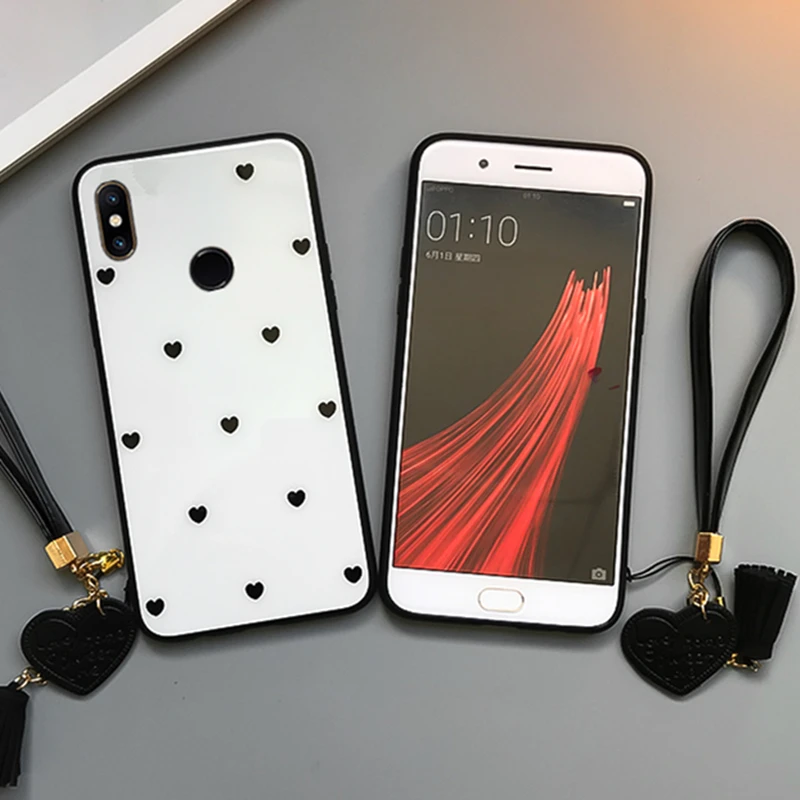BONVAN Tempered Glass Case For Samsung Galaxy M30 M20 M10 love Heart Cover Tassel lanyard phone Fundas | Мобильные телефоны и