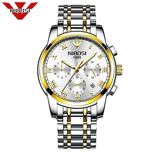 Relogio Masculino NIBOSI, роскошные брендовые аналоговые спортивные наручные часы с дисплеем, мужские кварцевые часы, деловые часы, мужские часы - Цвет: Gold White Steel