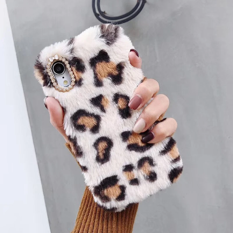 Модный пушистый меховой чехол Haissky с леопардовым принтом для iPhone Xs Max XR X 8 7 6 6S Plus