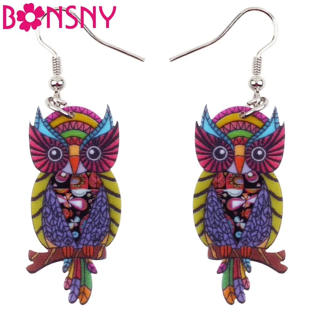 Bonsny Акриловые Длинные серьги гвоздики с изображением совы и птиц большие новые