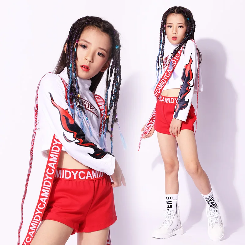 Red Kids Children Hip Hop Dance Costume Sparkly Stage Jazz Costumes Suit Girls Crop Top and Pants Street Boys Cloth | Детская одежда и