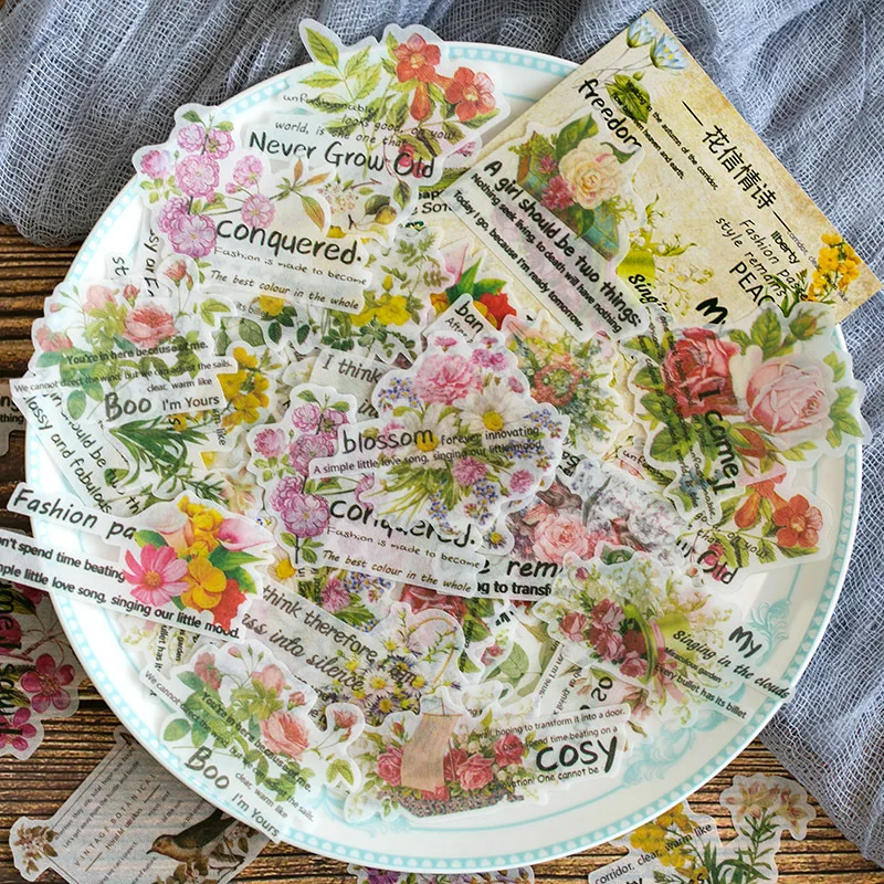 60 шт./упак. винтажные постеры цветы Diy стикеры s Декоративные Скрапбукинг дневник