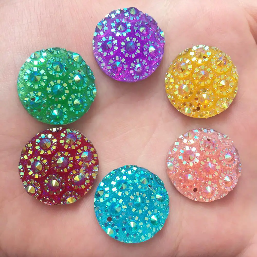 

NEW DIY 12PCS mix AB Resin 25mm round flower Flatback rhinestone ornaments jewelry making accessories supplies PF509