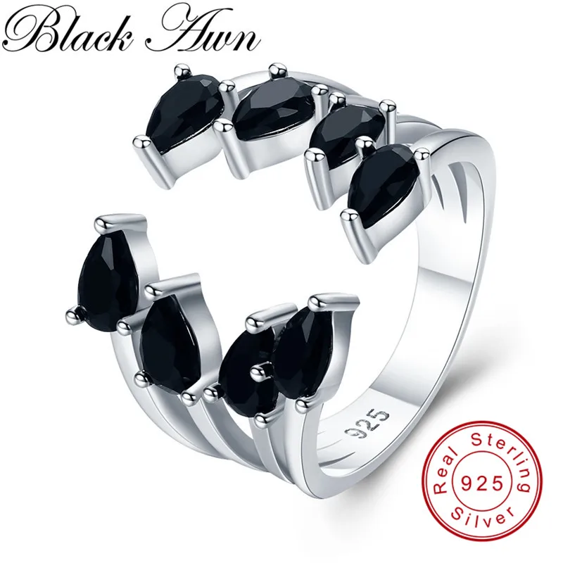 2021 New Romantic  925 Sterling Silver Fine Jewelry Baguet Row Engagement Black Spinel Wedding Rings for Women G043