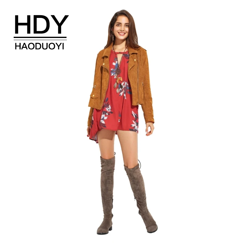 Женские байкерские куртки HDY Haoduoyi Элегантные повседневные Куртки из