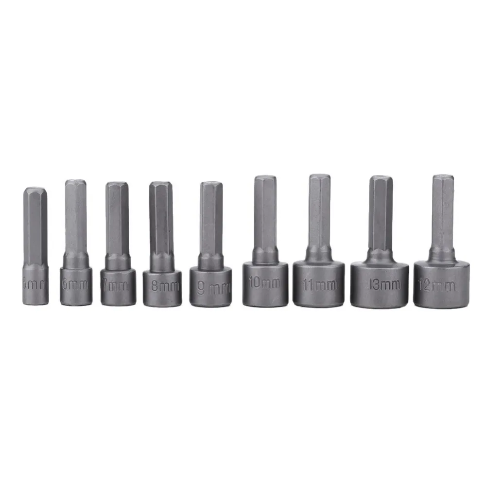 

9pcs 5mm-13mm Hex Socket Sleeve Nozzles Nut Driver Set Drill Bit Adapter
