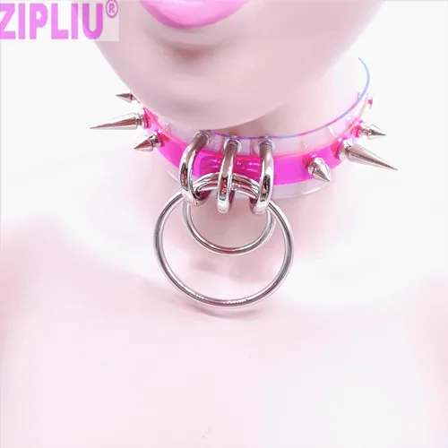 NEONPINKSILVER Модное ожерелье-чокер ручной работы из чистого неонового зеленого неонового розового цвета в стиле панк, сексуальный воротник Харадзюку с заклепками и металлическими шипами - Окраска металла: NEONPINKSILVER