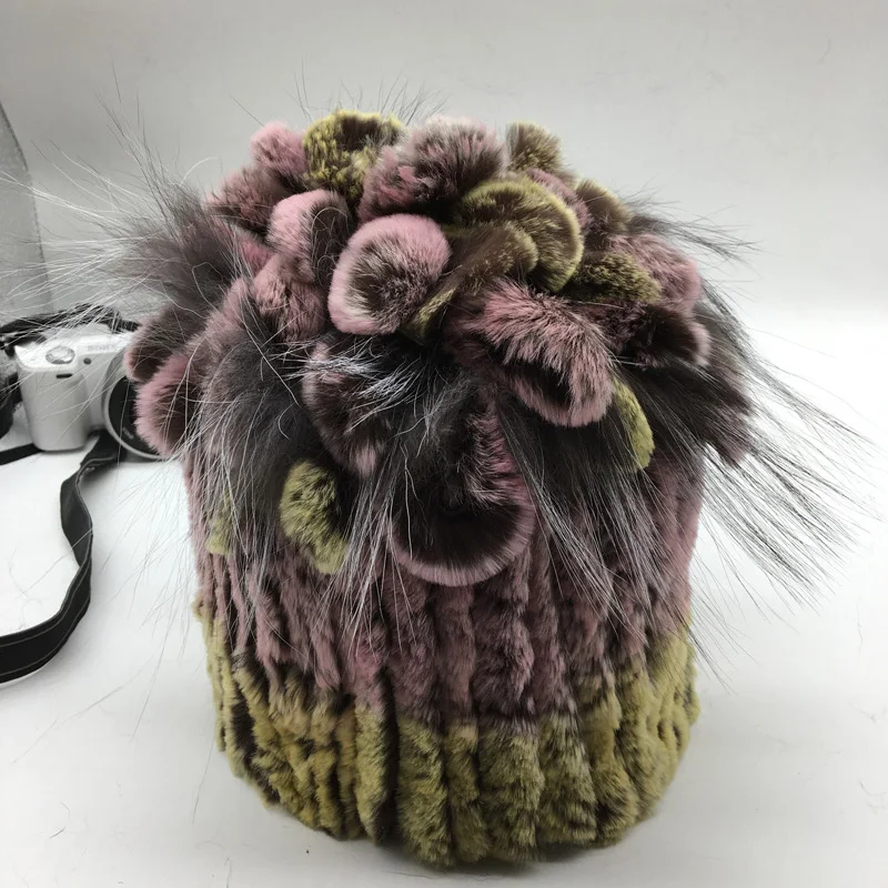 Модная меховая шапка для девушек женская зимняя из натурального меха кролика