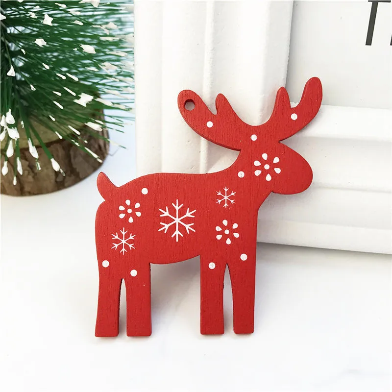 Deer Red Новинка 10 шт белые красные рождественские елочные орнаменты деревянные подвесные подвески АНГЕЛ/олень/Рождественская елка/звезда рождественские украшения для дома - Цвет: Deer Red