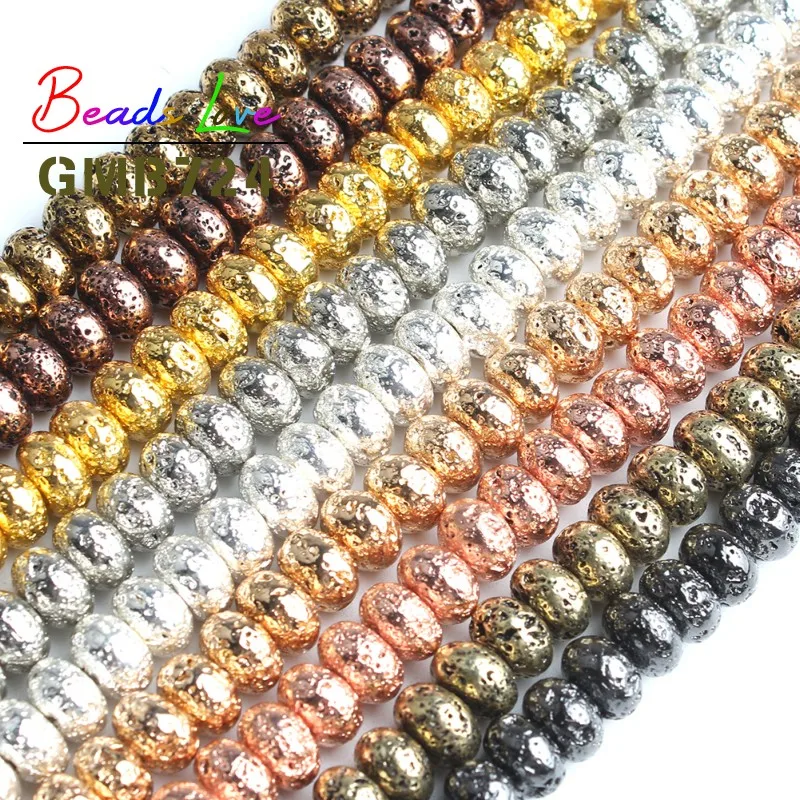 Wholesale Lava Stone Plating Volcanic Rock Round Rondelle Spacer Beads for Jewelry Making Diy Bead Bracelet 6 8 10mm 15 Inches | Украшения