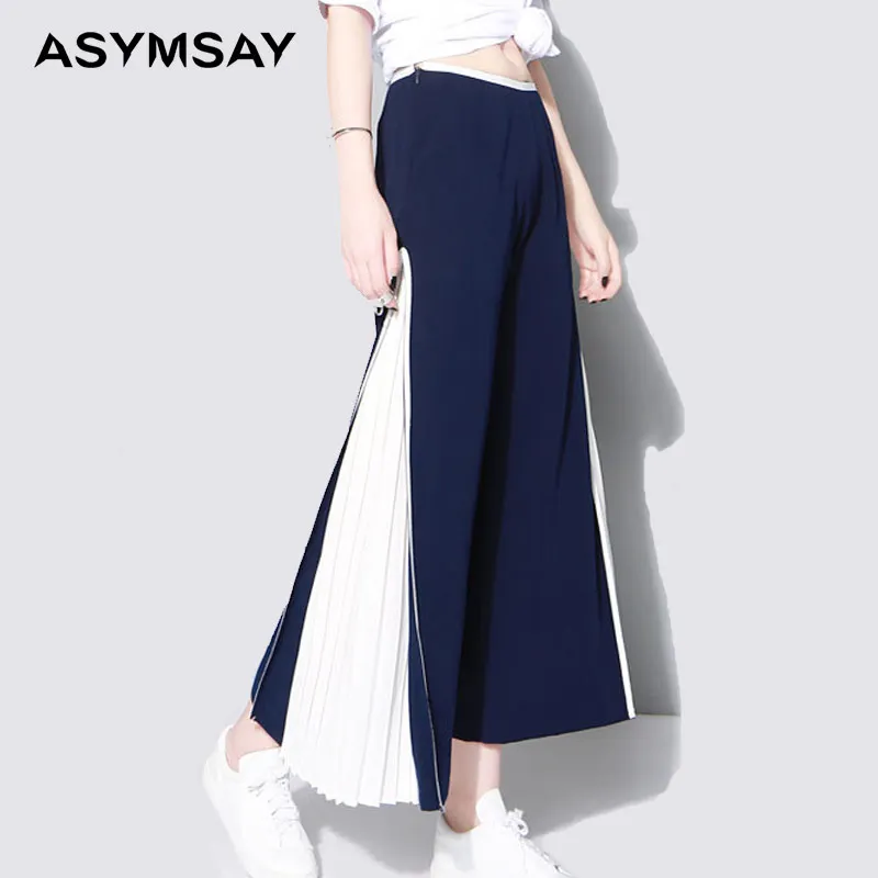 Новинка лета 2016 женские шифоновые плиссированные широкие брюки с прострочкой