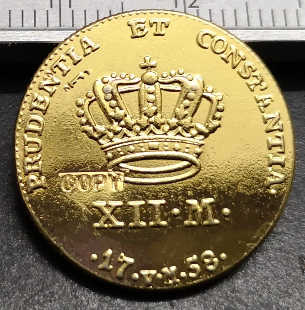 1758 Дания 12 Mark 22K позолоченная копировальная монета|coin coins|coin goldcoin copy |