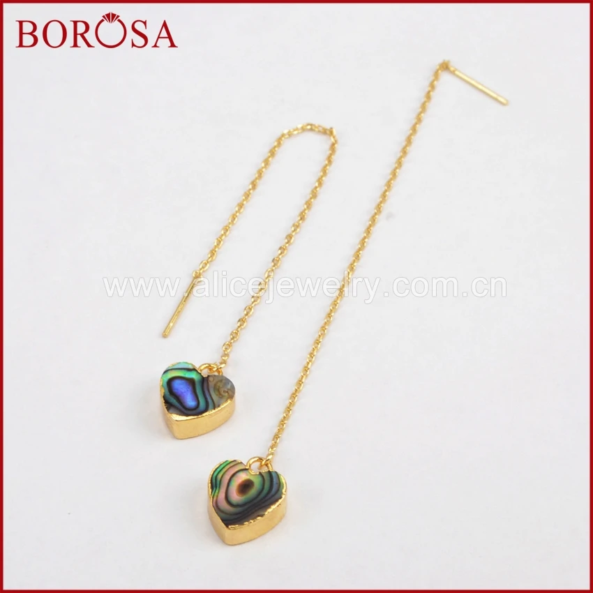 Серьги подвески BOROSA Drusy в форме сердца с морскими ушками золотого цвета ручной