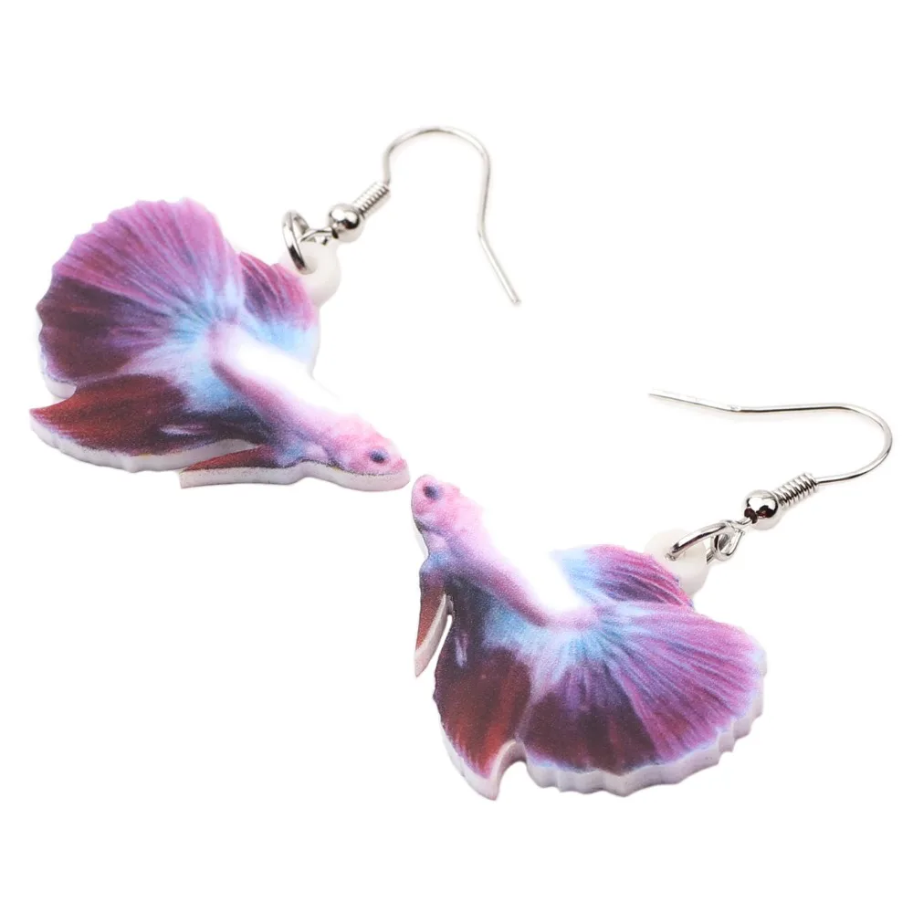 Bonsny Acrylic Drop Dangle Fighting Fish Long Earrings New Fashion Ocean Collection Animal Jewelry For Women Girl Accessories | Украшения и