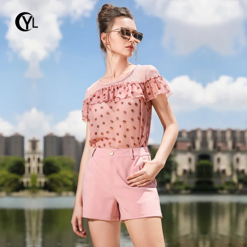 OUYALIN L XXXL 4XL 5XL Плюс Размер Женская летняя блузка с оборками 2018 Дамская розовая