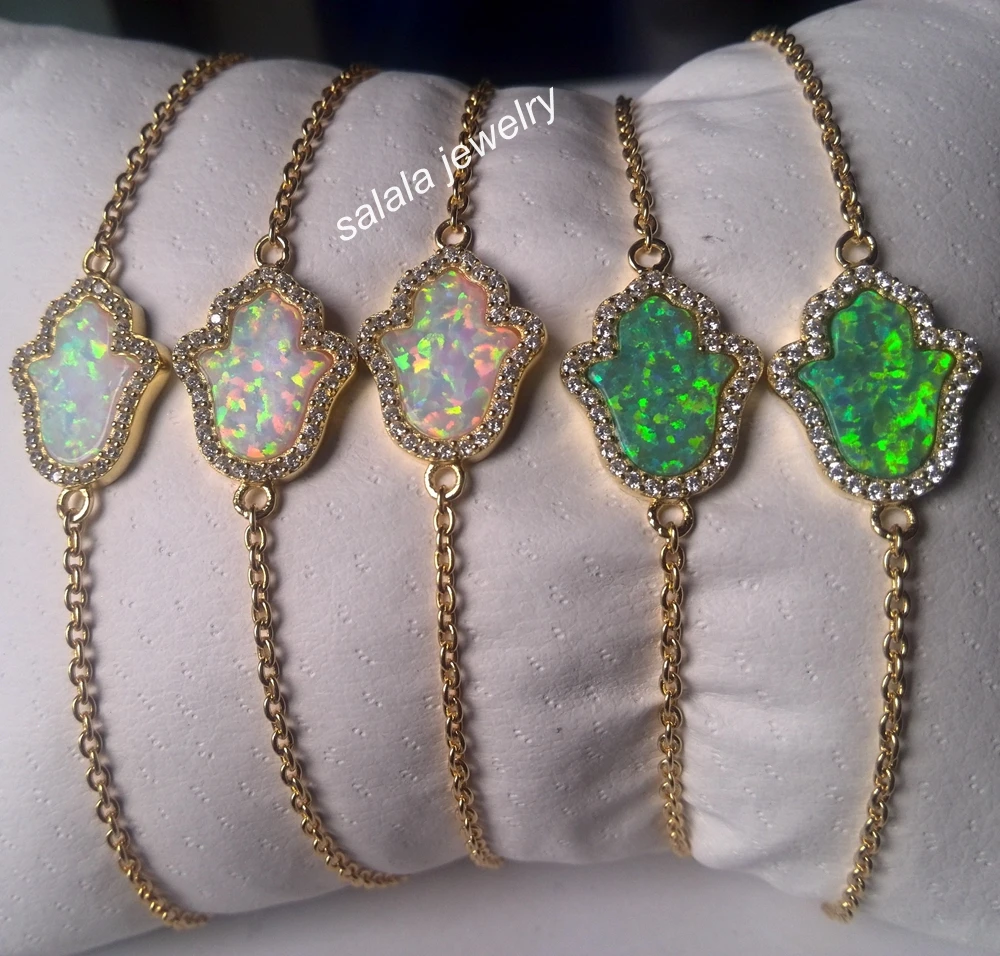 Браслет Kiwi & White Hamsa Hand Opal из стерлингового серебра 925 пробы регулируемый браслет