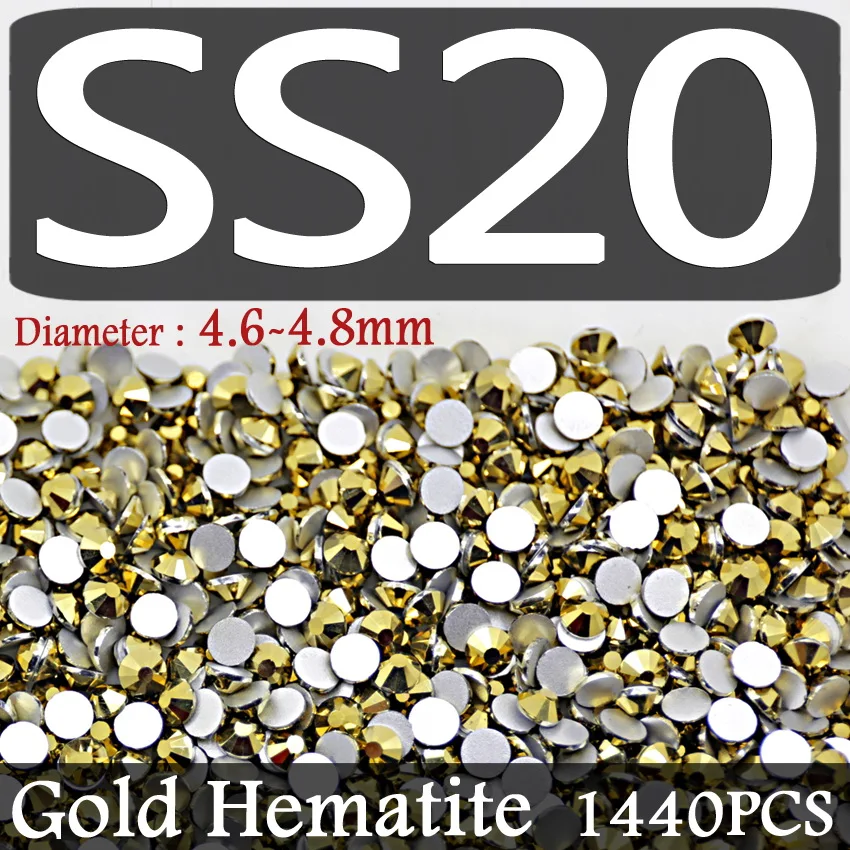 SS20 1440PCS Смешанные размеры, SS3-SS30, золотые стразы Aurum для ногтей, художественные блестки, дизайн, не Горячая фиксация, кристалл страз, чтобы приклеить Блестки для ногтей - Цвет: SS20 1440PCS