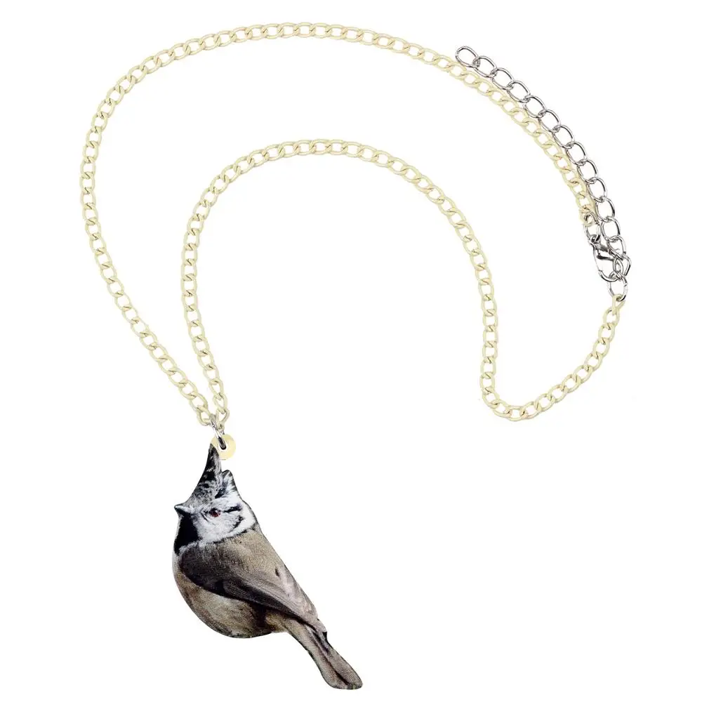 WEVENI Acrylic Novelty Brown Crested Tit Bird Necklace Pendant Chain Collar Fashion Jewelry For Women Girls Kids Birthday Gift | Украшения