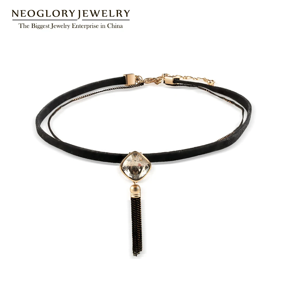 Модный чокер Neoglory с черными кристаллами крутая цепочка кисточками готическое