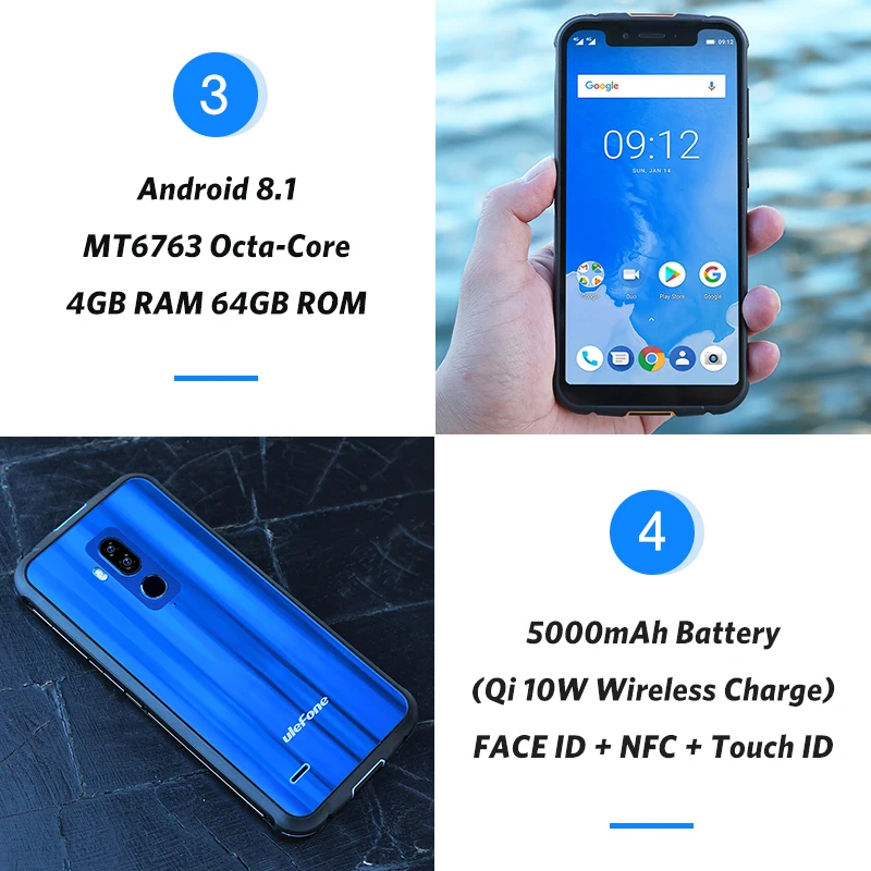 Ulefone Броня 5 IP68 Водонепроницаемый мобильного телефона Android 8 1 85 &quotHD + Octa Core 4 GB 64 NFC