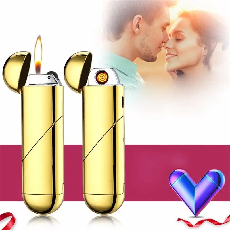 USB Зажигалка Складная Зажигалка в форме сердца двойного назначения ветрозащитные зажигалки беспламенная сигарета перезаряжаемая газовая электрическая зажигалка
