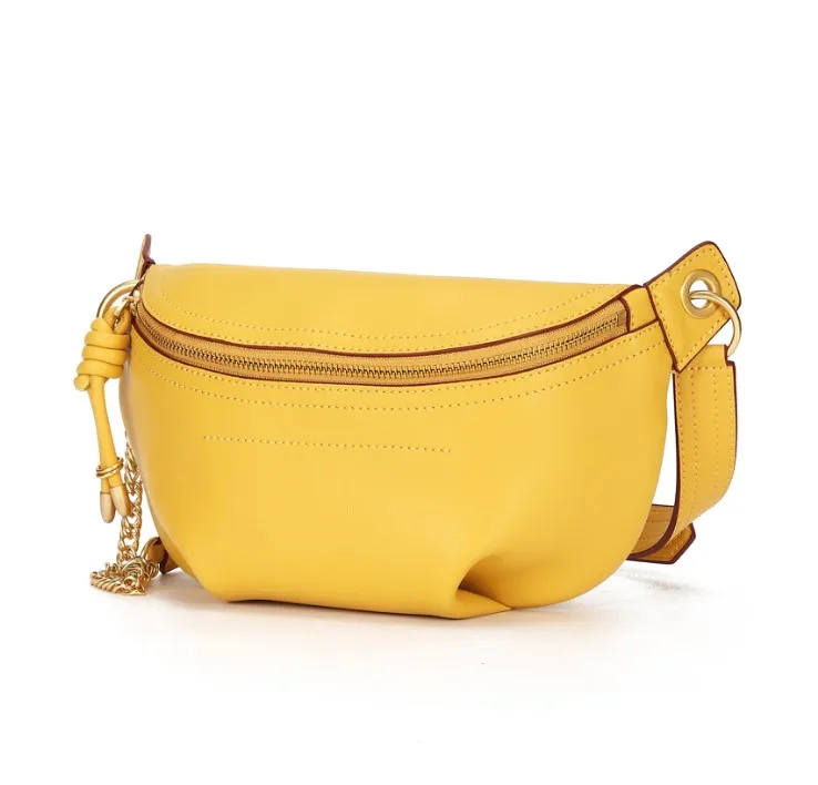 yellow BRIGGS Waist Packs Genuine Leather Crossbody Bags For Women Chest Bag Luxury Handbags Women Bags Designer Ladies Purse - Цвет: yellow