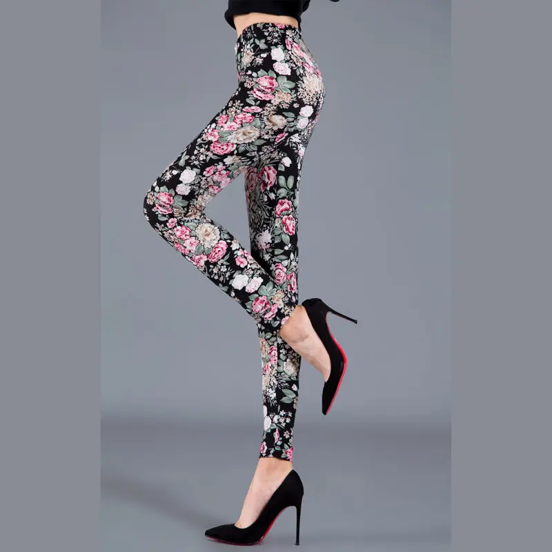 PD58 WhitePink Flowe YSDNCHI женская одежда, леггинсы с принтом, эластичные леггинсы с цветочным принтом, штаны с высокой талией, леггинсы с эффектом пуш-ап, леггинсы для фитнеса - Цвет: PD58 WhitePink Flowe