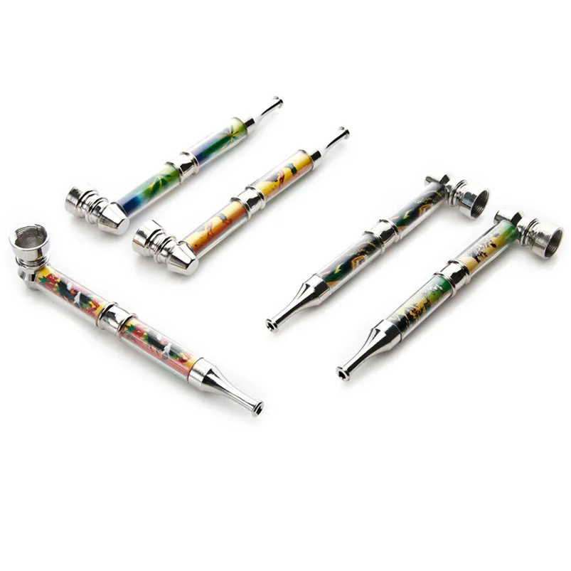 6 шт./лот металлическая труба две секции длинная табачная трубка смешанные цвета