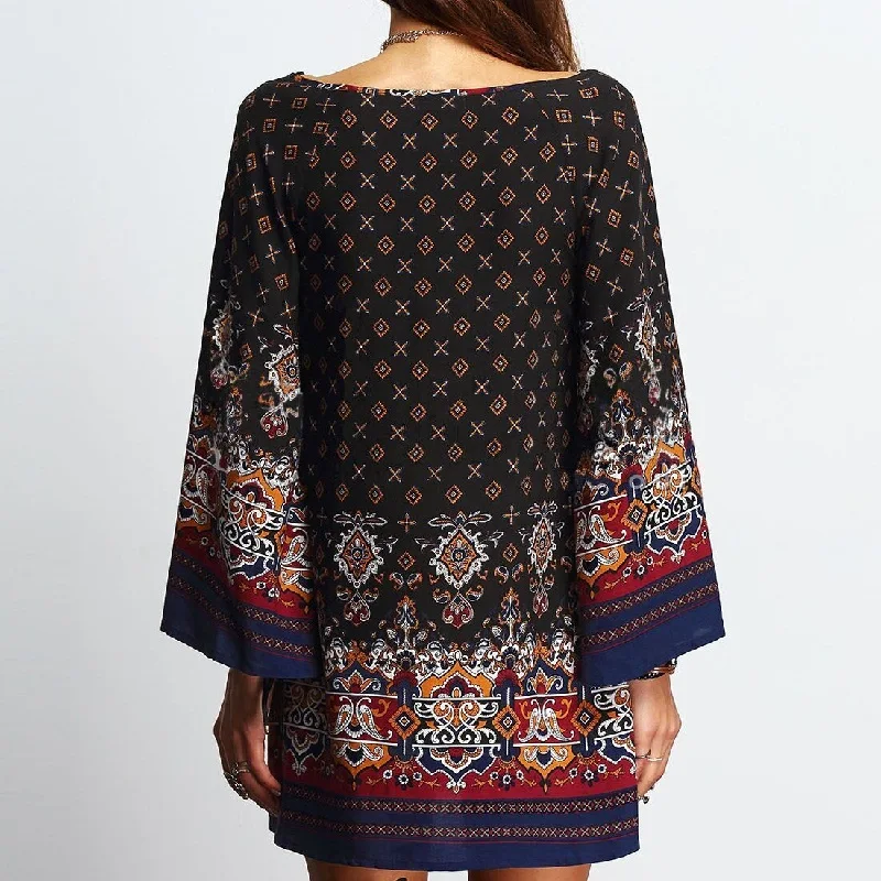 Женская блузка с длинным рукавом Boho винтажная цветочным принтом|neck blouse|blouses topsround